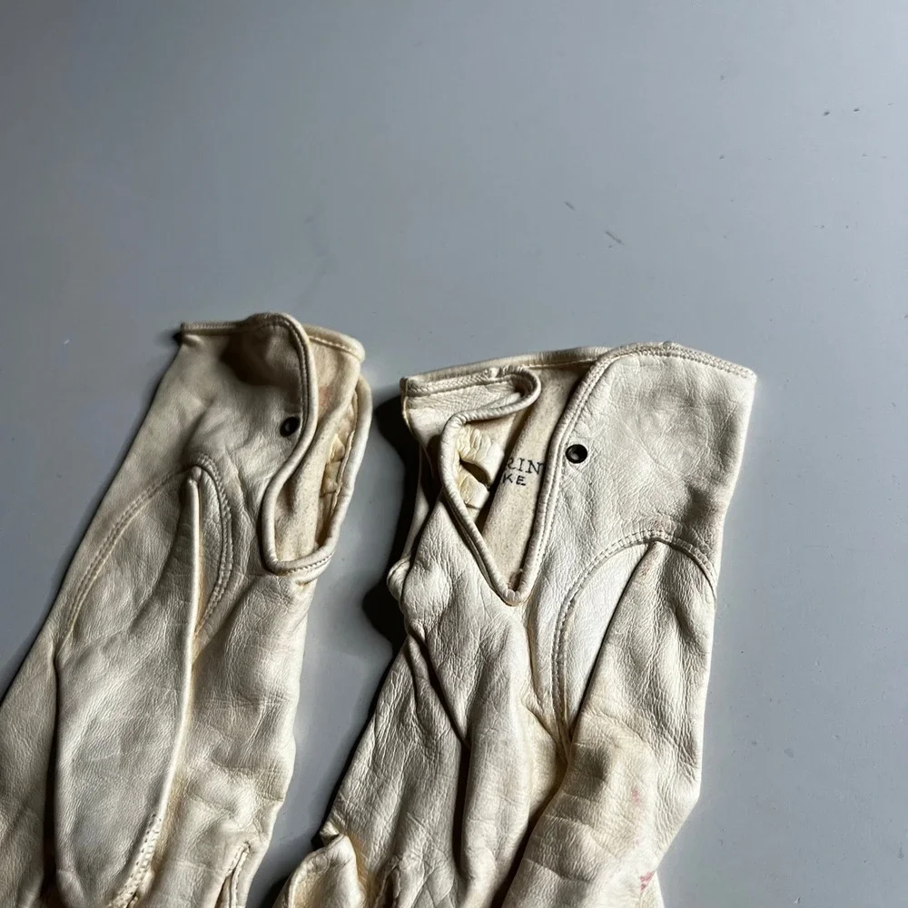 Vintage Perrins Make Cream‎ Leather Gloves Club Mark Cadet 1950s Off White 8.5